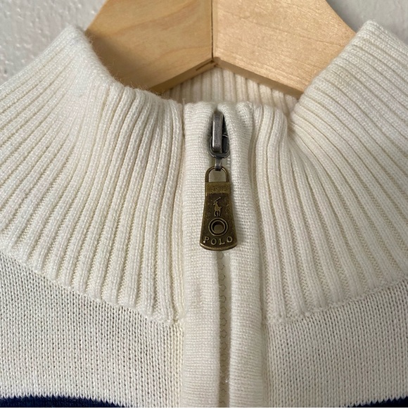 Polo by Ralph Lauren Navy and White Striped Zip-Up Sweater - Picture 2 of 11